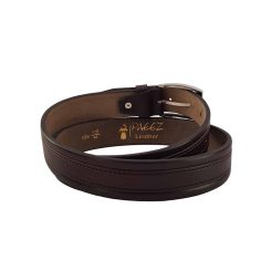 کمربند چرم طبیعی مردانه زبانه دار ساده دوخت قهوه ای