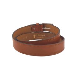 کمربند چرم طبیعی مردانه زبانه دار ساده عسلی