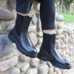 بوت چرم طبیعی زنانه 623 مشکی پاخور2
