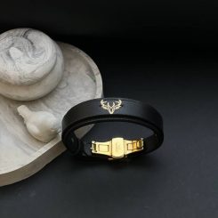 دستبند چرم و طلا کد 74