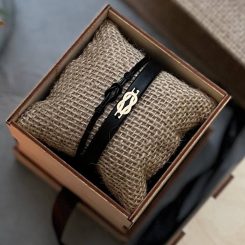 دستبند چرم و طلا کد 68