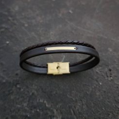 دستبند چرم و طلا مردانه زنانه کد 70