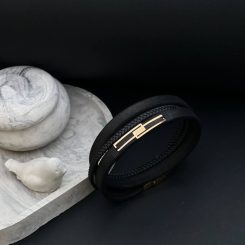 دستبند چرم و طلا مردانه زنانه کد 72