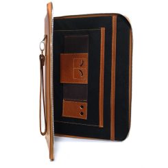 فولدر دستی چرم طبیعی عسلی باز